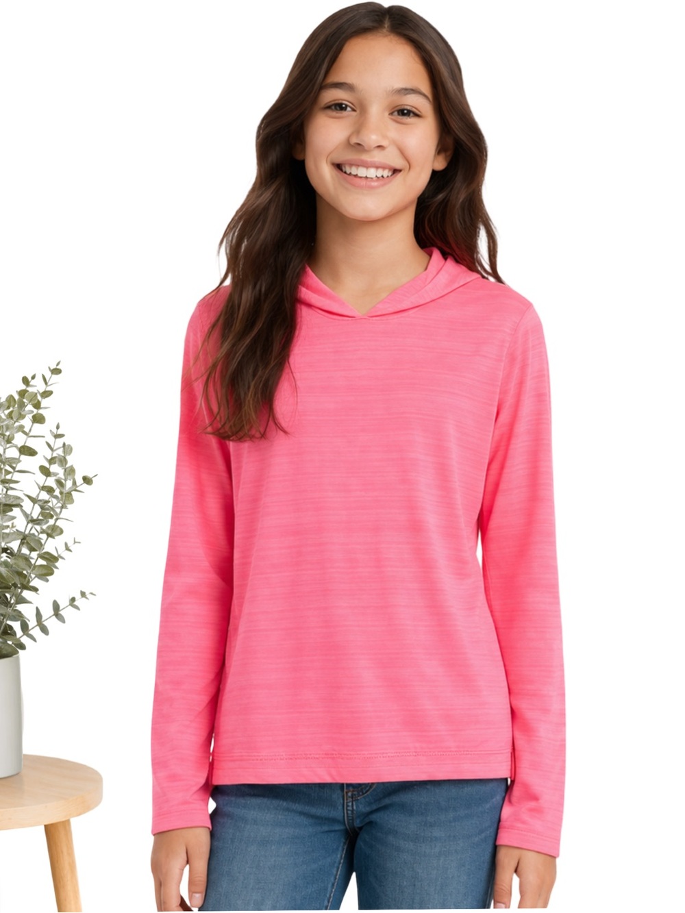 Lands’ End Girls Long Sleeve Performance Large 10-12 Hoodie Pink UPF